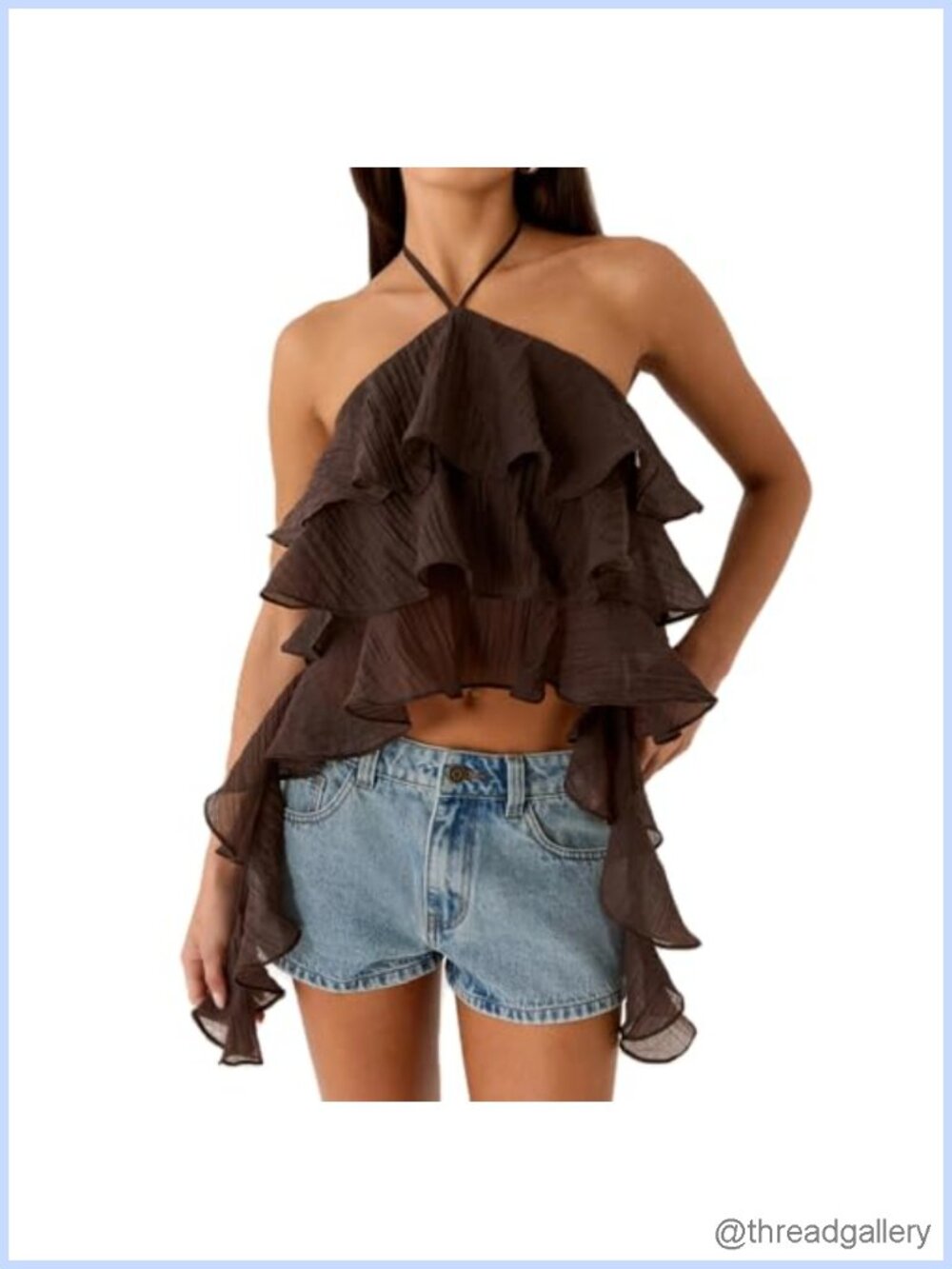 Ruffle Halter Top Y2k Layered Ruffle Hem Tie Asymmetrical Crop Tops